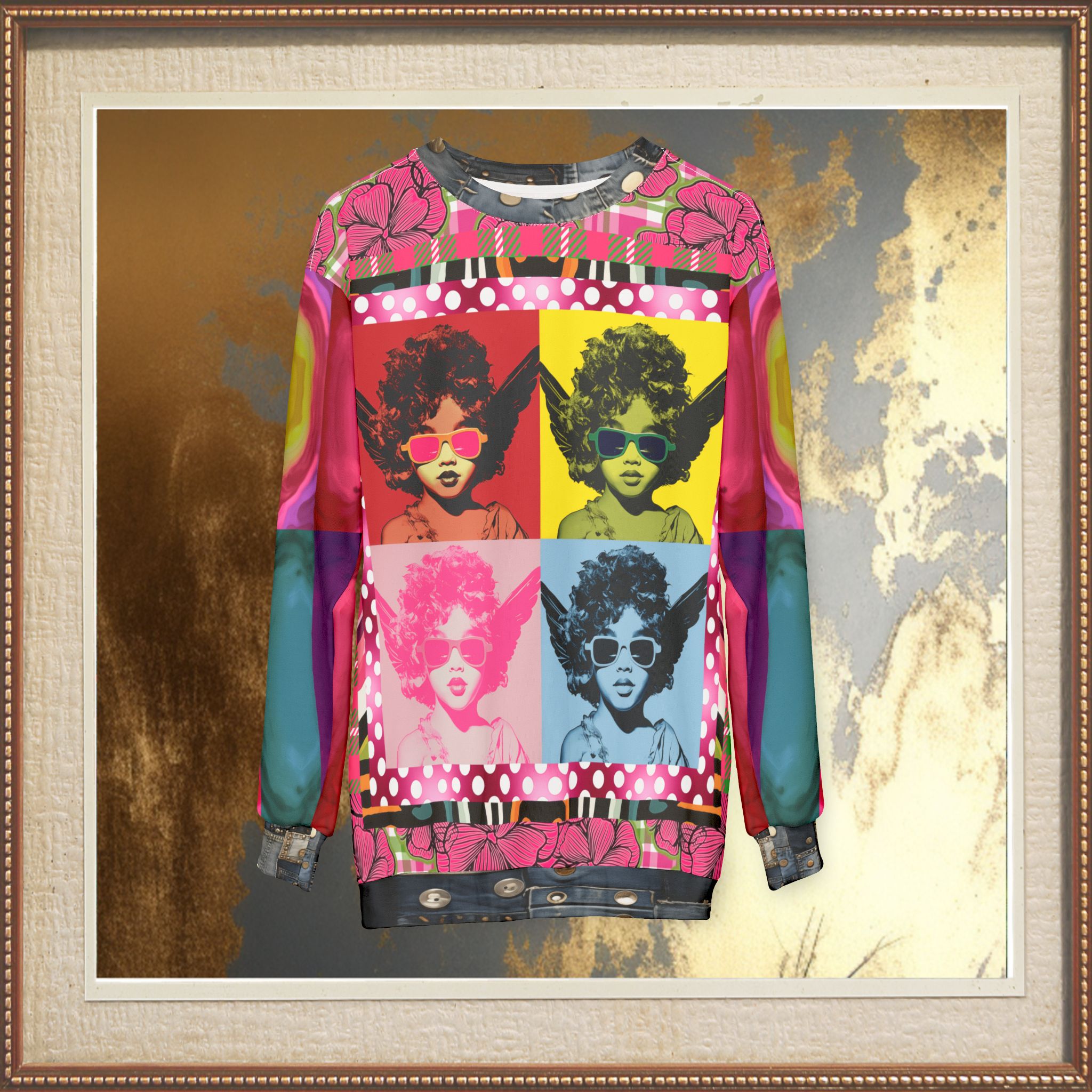 Pop Art Cherub Diva Quadriptych Unisex Sweatshirt (Gold Label)