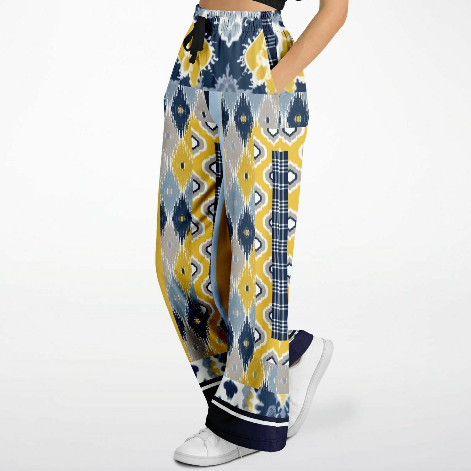 Royal Navy and Yellow Indian Batik Eco-Poly Wide Leg Pants