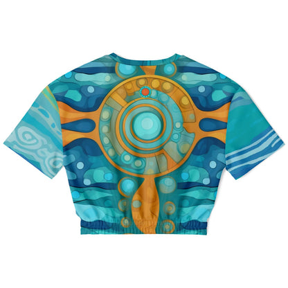 Bahamian Blue Waves Compass Eco-Poly Short Sleeve Cropped Sweater