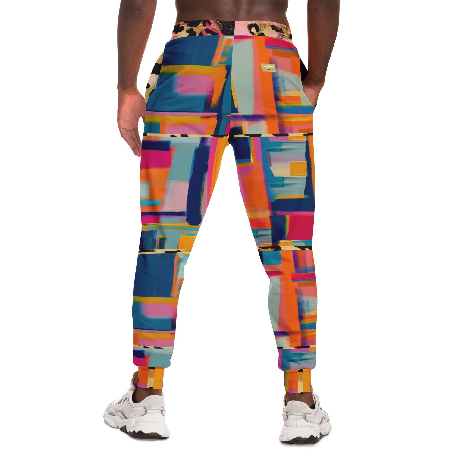 Joggers unisex de poliéster ecológico con bloques de color y libélula azul 