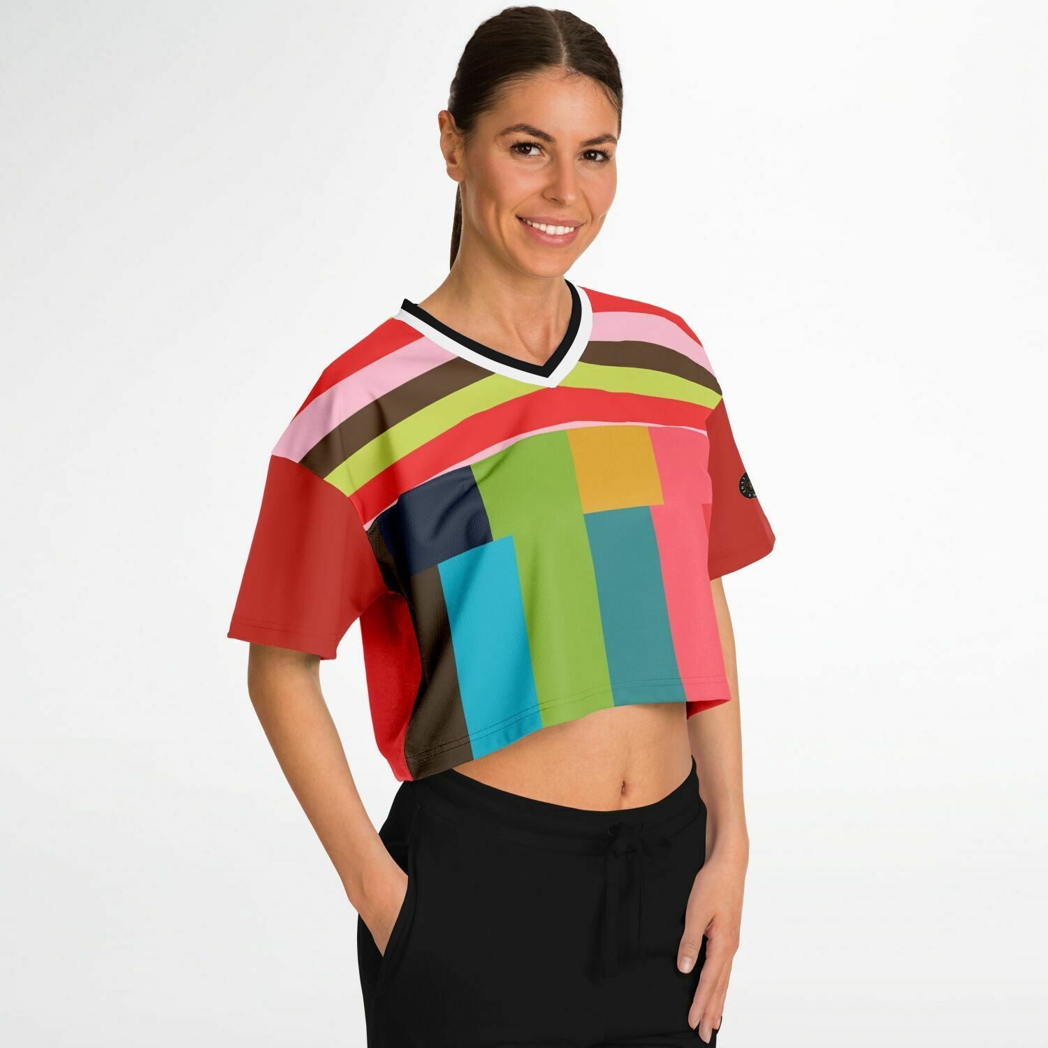 Watermelon Crush Rugby Stripe Eco-Poly Crop Jersey