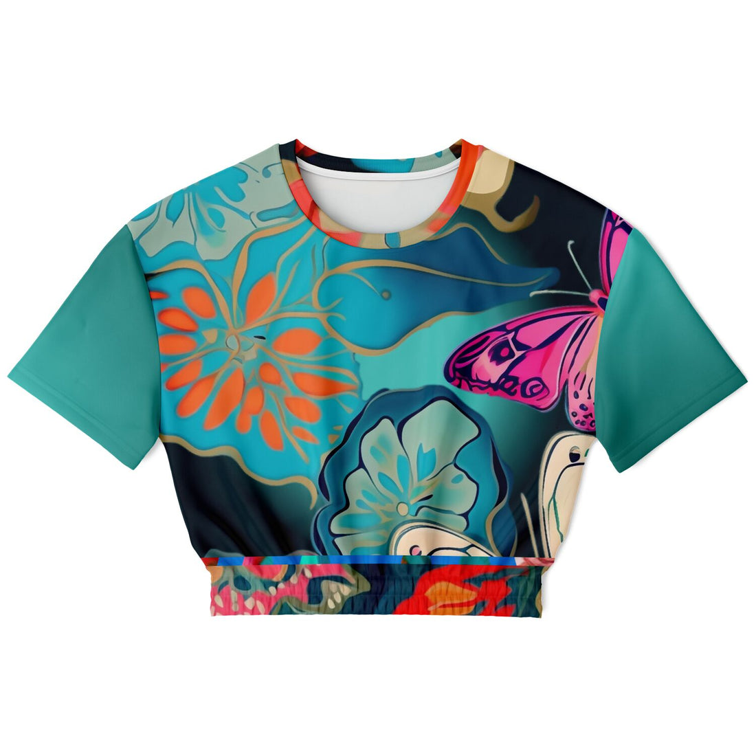 Midnight Butterfly Melody Eco-Poly Short Sleeve Cropped Sweater