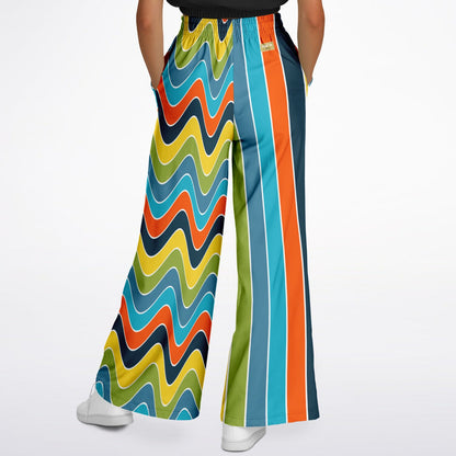 Atlantean Blue Rugby Stripe Eco-Poly Wide Leg Pants