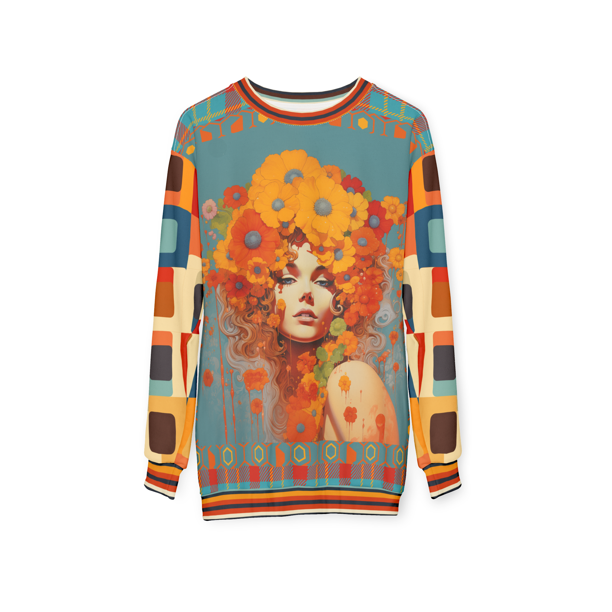 70s Girl in Bed of Flowers Unisex Sweatshirt (Gold Label)