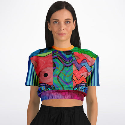 Me So Psychedelic Short Sleeve Eco-Poly Cropped Sweater