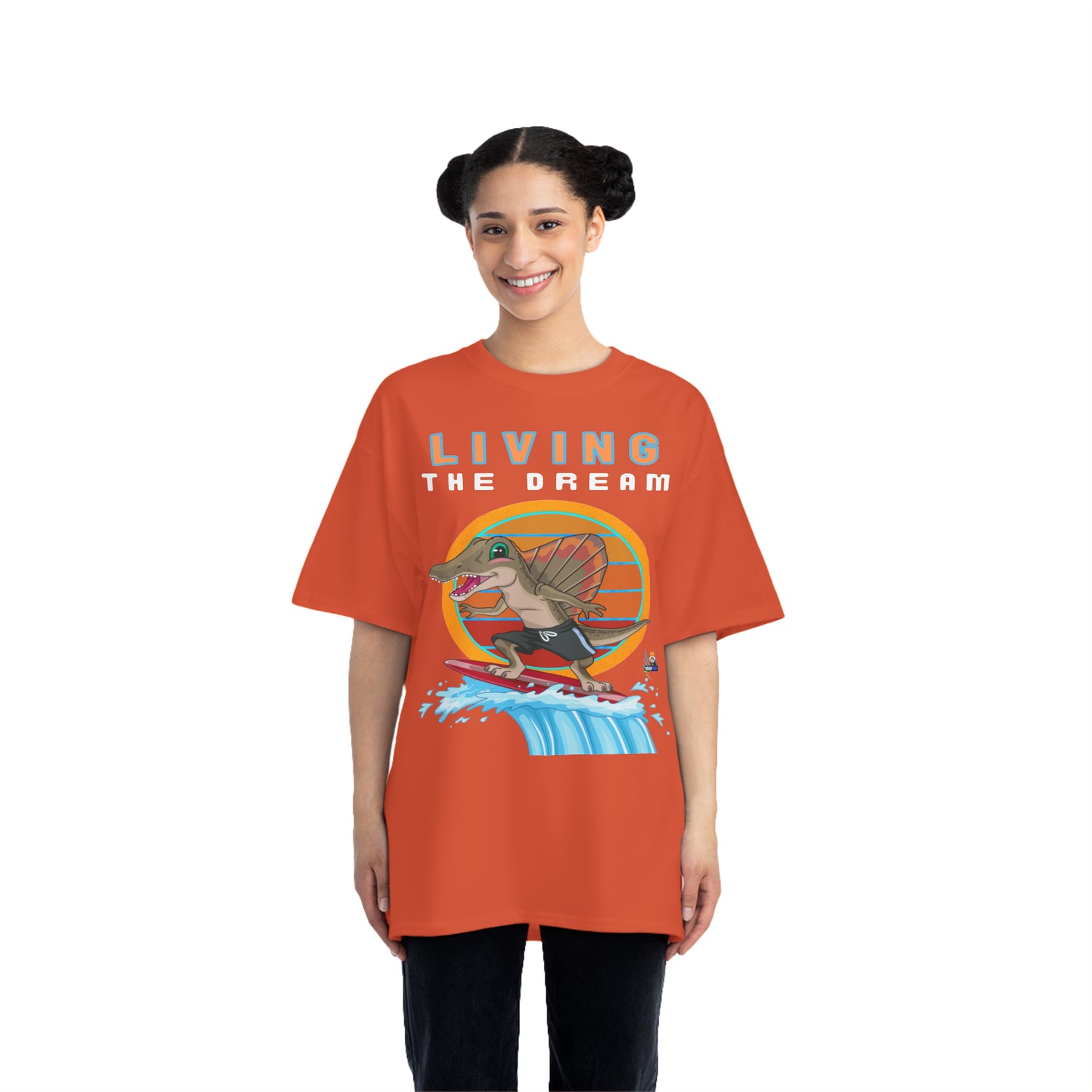 Camiseta pesada Living the Dream Dinosaur Surfer