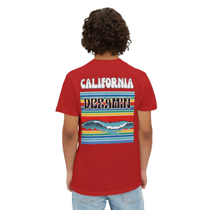 California Dreamin Ocean Wave Stripe Heavyweight Unisex Pocket T-Shirt