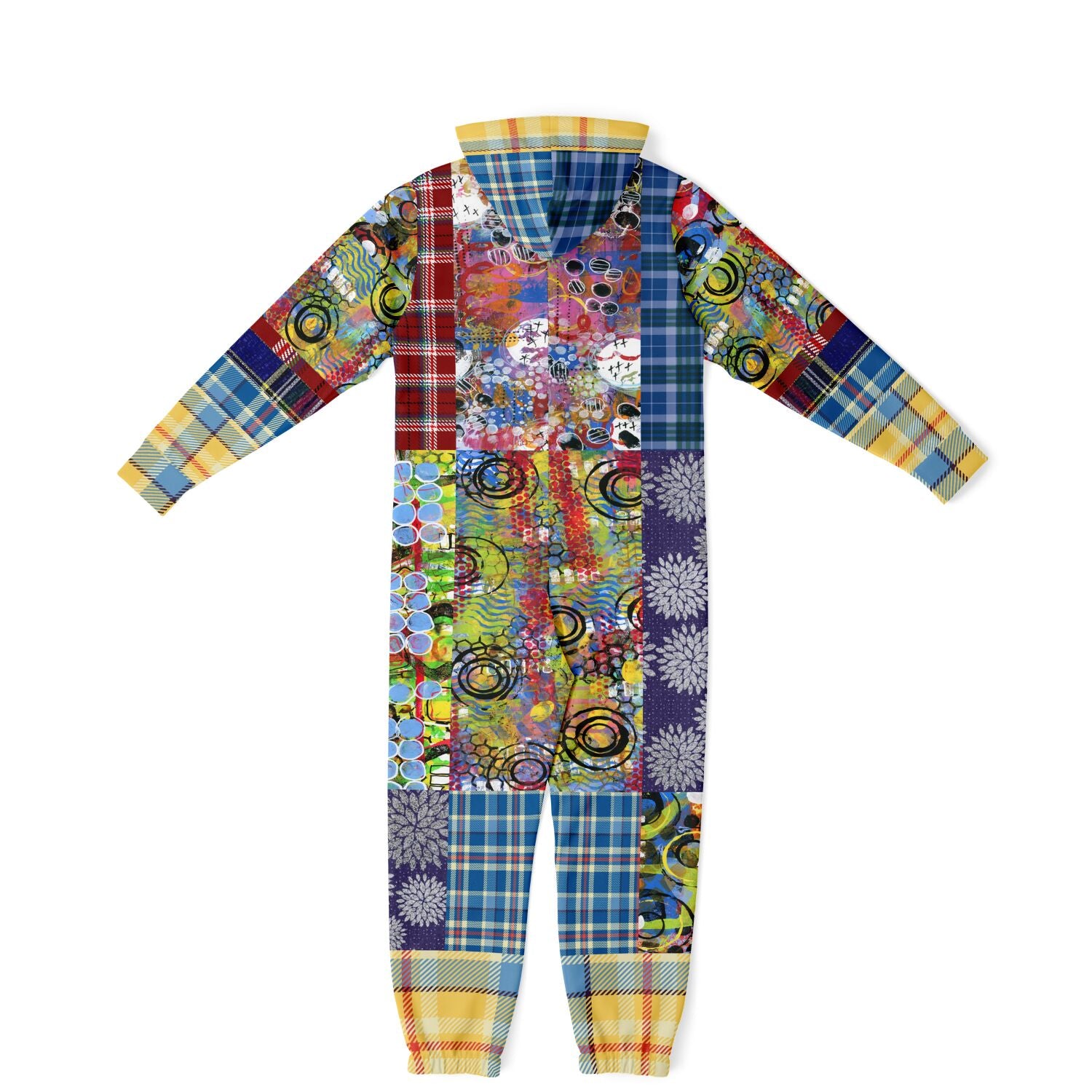 Mameluco polar unisex con patchwork geométrico a cuadros de Barcelona