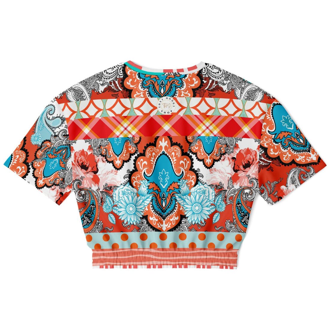 Coral Springs Hippie Patchwork Eco-Poly Short Sleeve Cropped Sweater