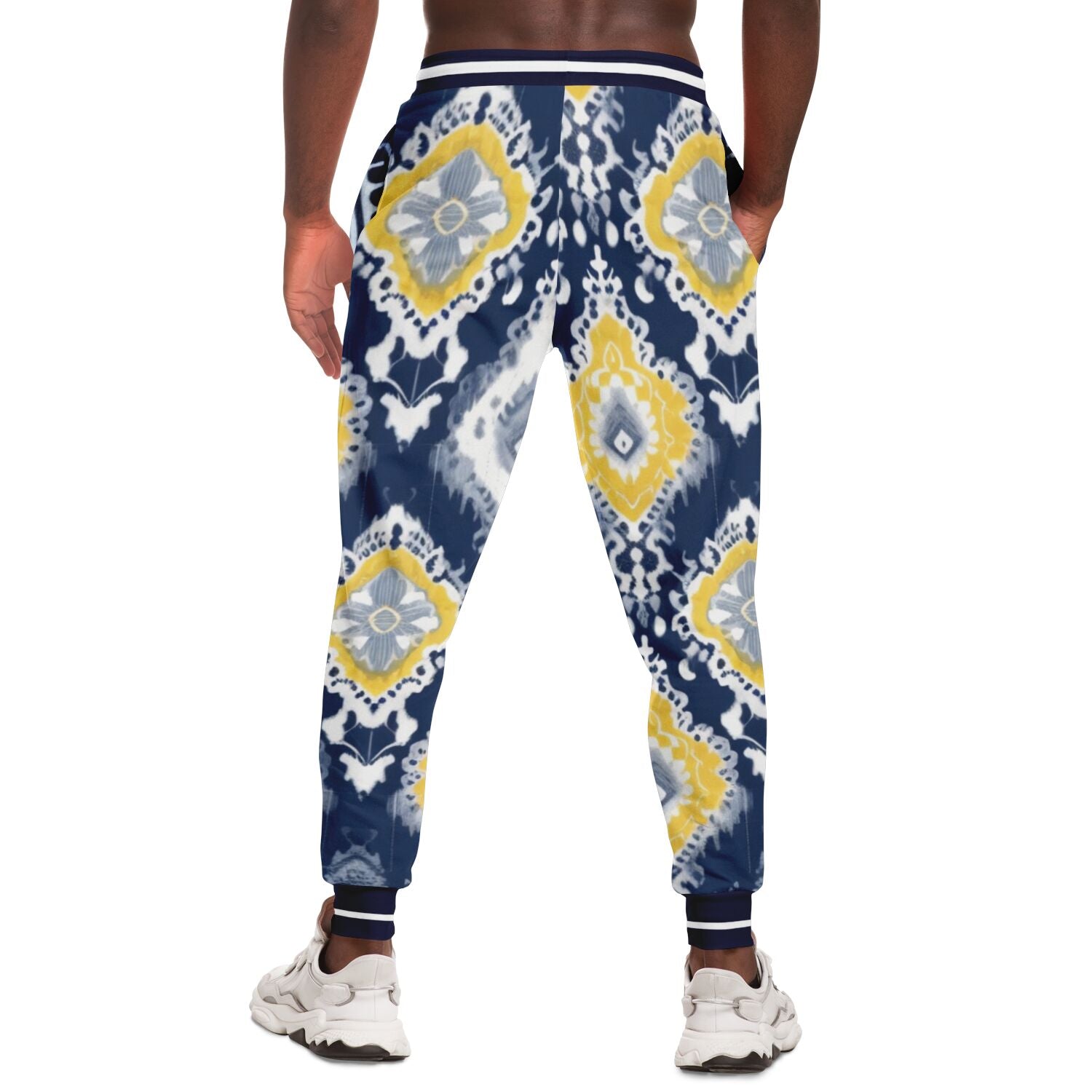 Joggers unisex Eco-Poly Batik indio azul marino real y amarillo 