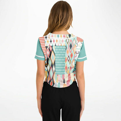 Old Miami Geo Patchwork Cropped Button Front Eco-Poly Jersey