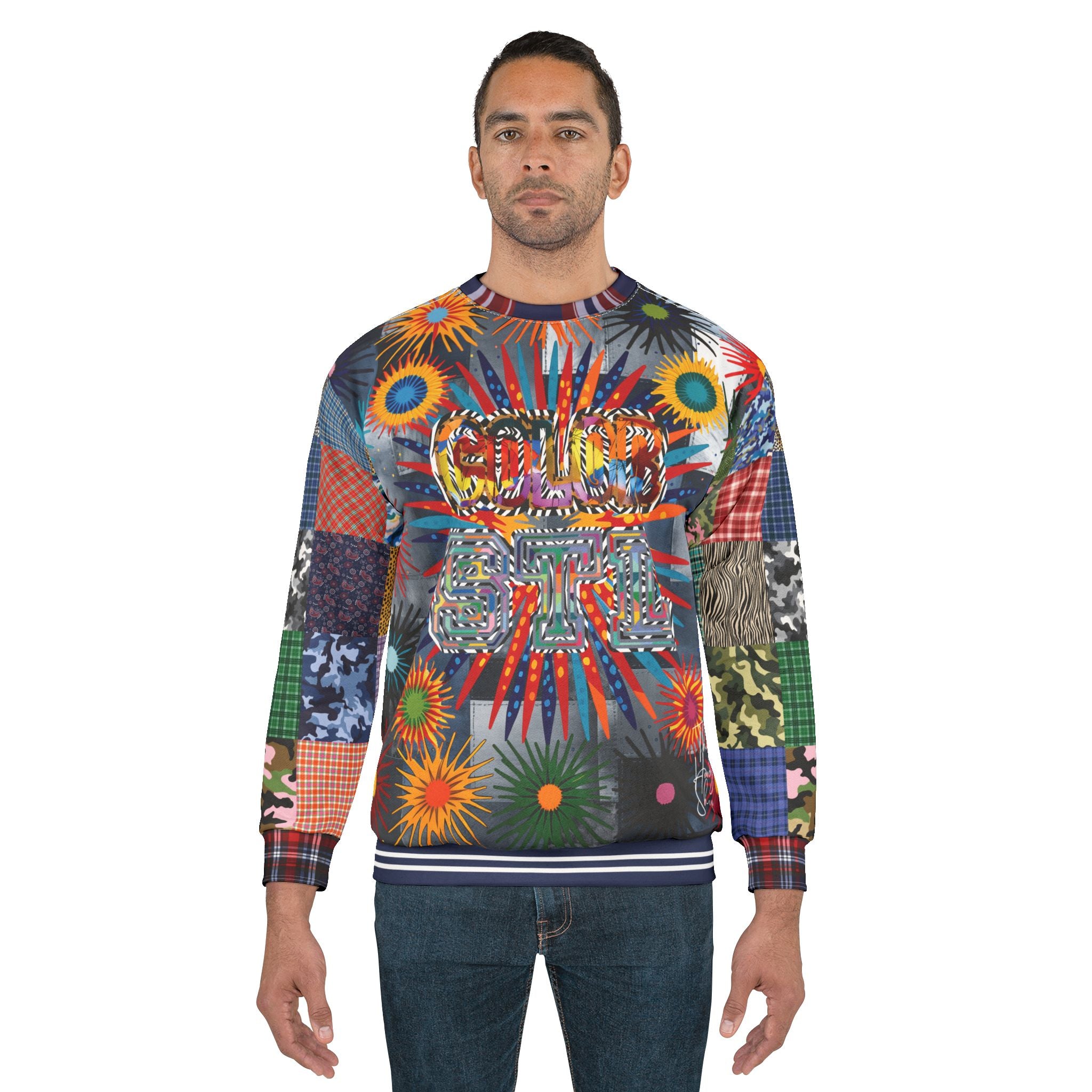 Color Revolution Denim Patchwork Unisex Sweatshirt (Gold Label)