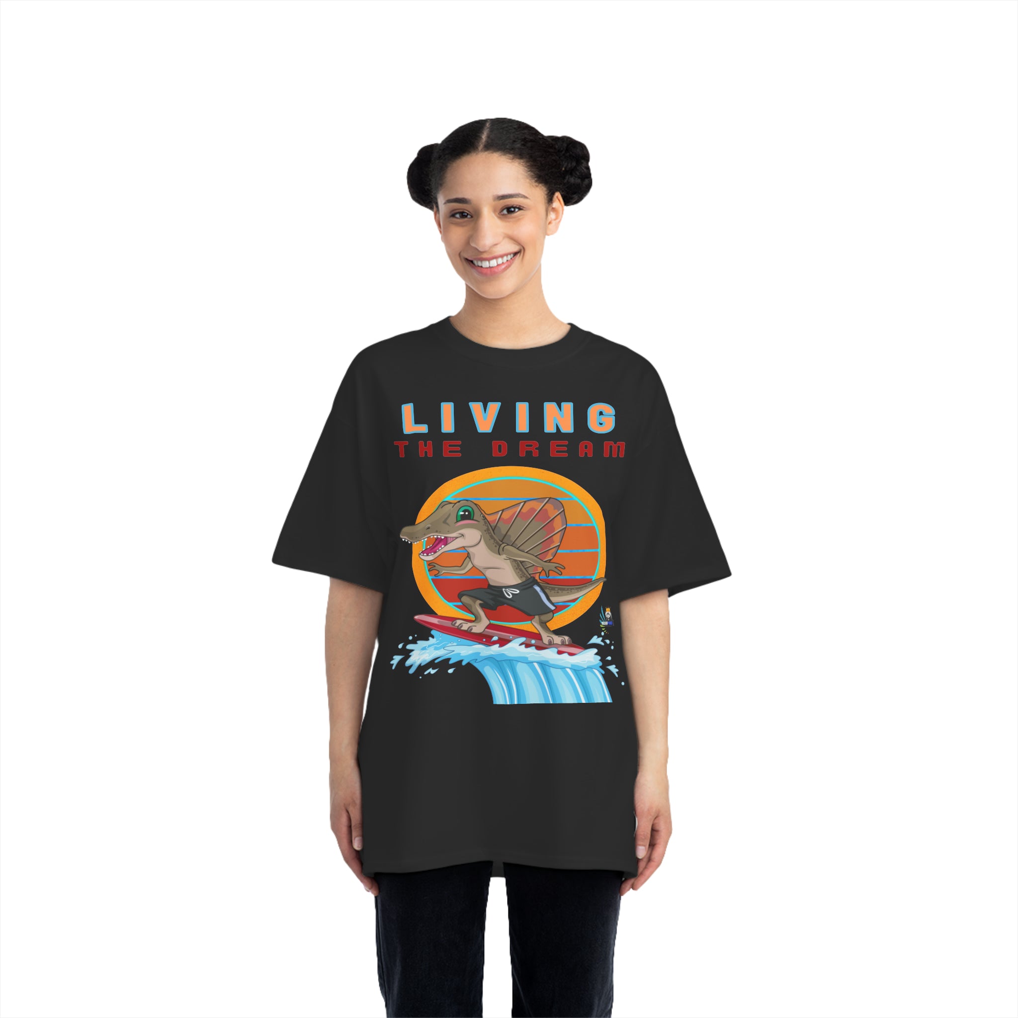 Living the Dream Dinosaur Surfer Unisex Heavyweight Tee