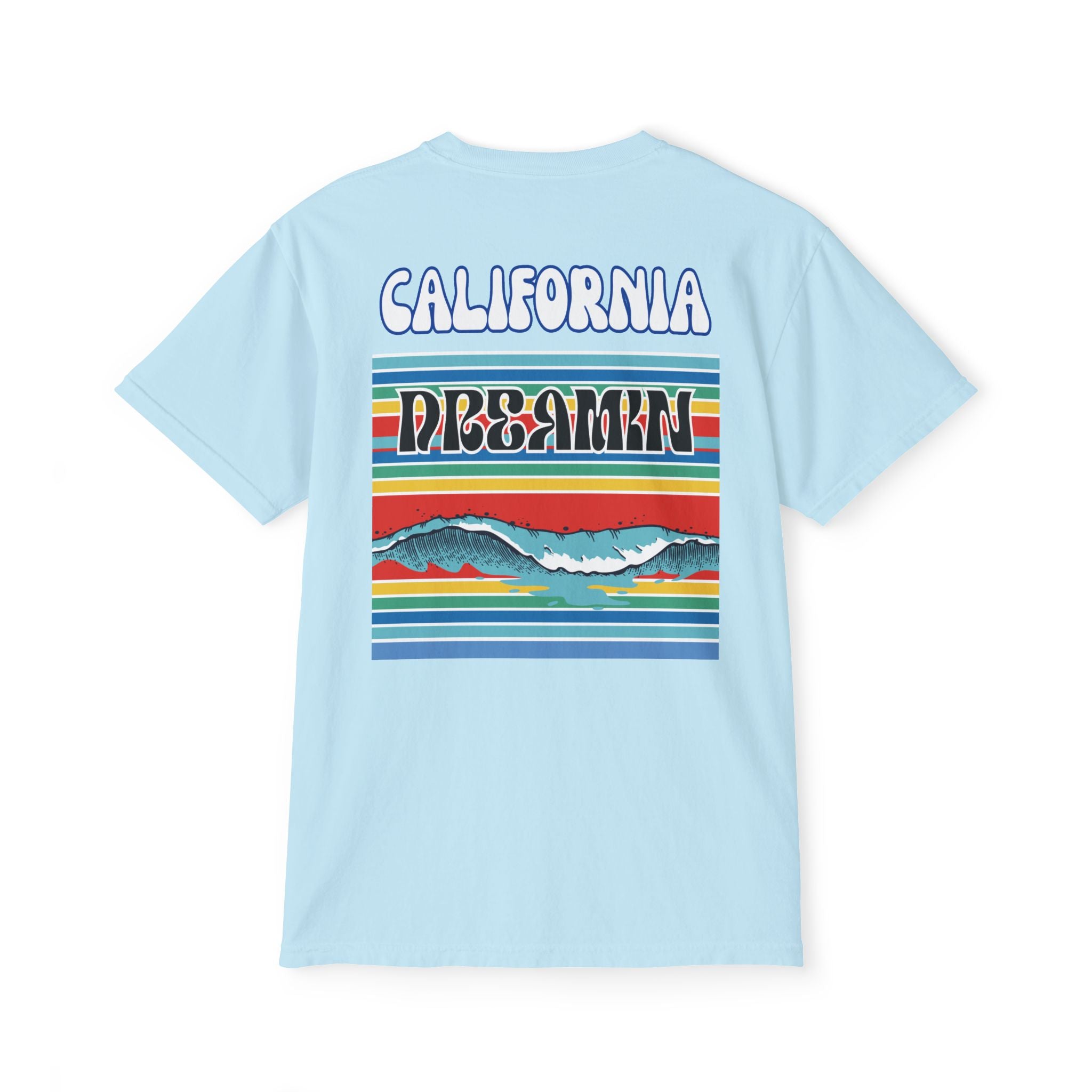 California Dreamin Ocean Wave Stripe Heavyweight Unisex Pocket T-Shirt