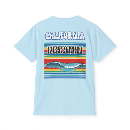 California Dreamin Ocean Wave Stripe Heavyweight Unisex Pocket T-Shirt