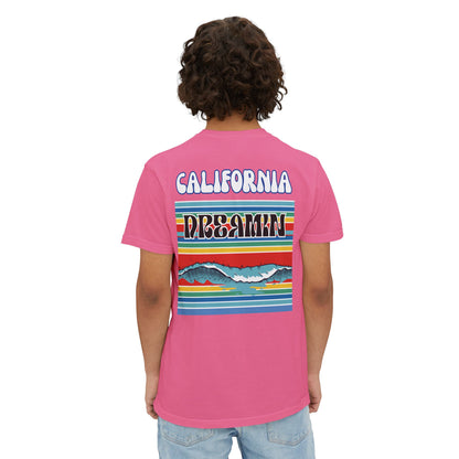 California Dreamin Ocean Wave Stripe Heavyweight Unisex Pocket T-Shirt