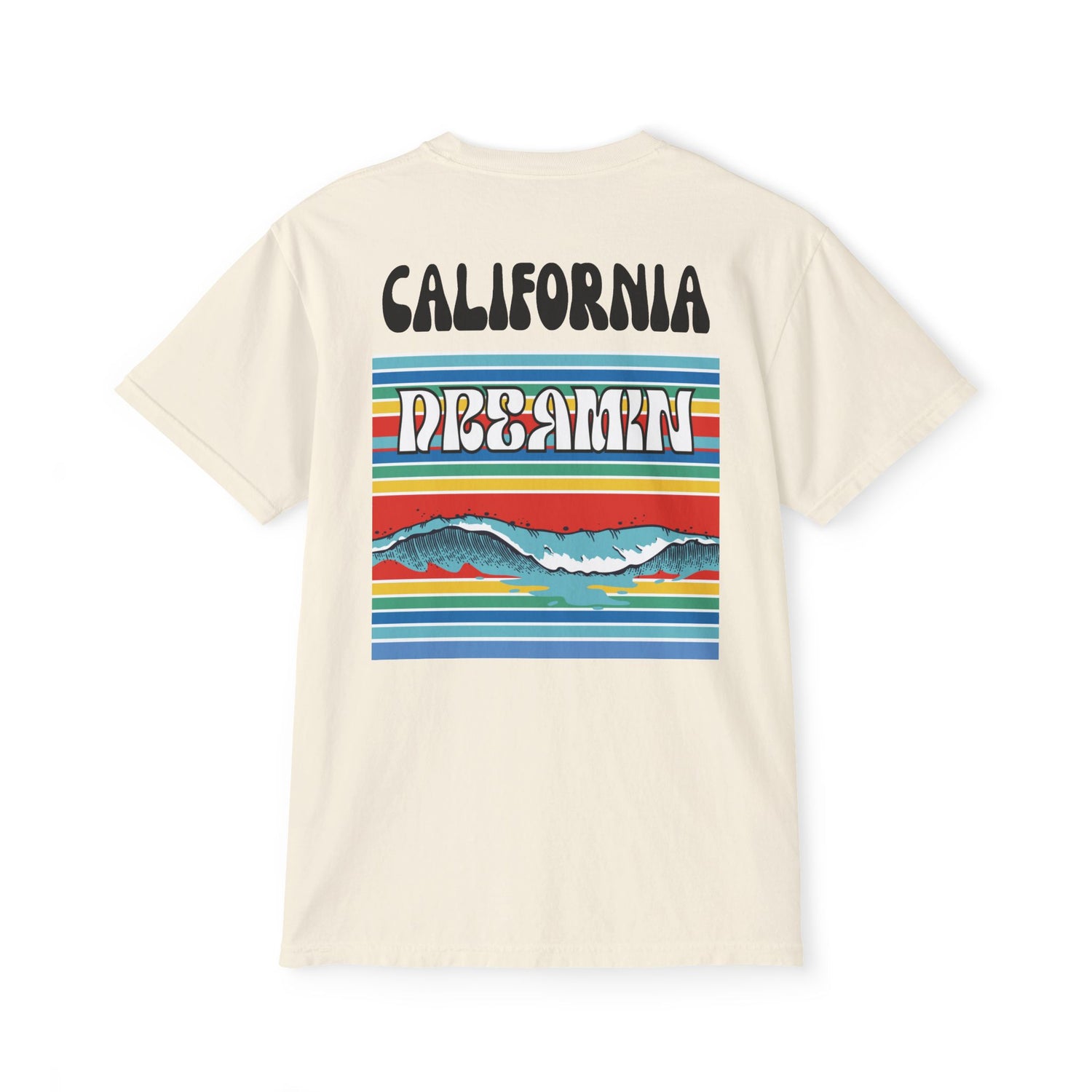 California Dreamin Ocean Wave Stripe Heavyweight Unisex Pocket T-Shirt