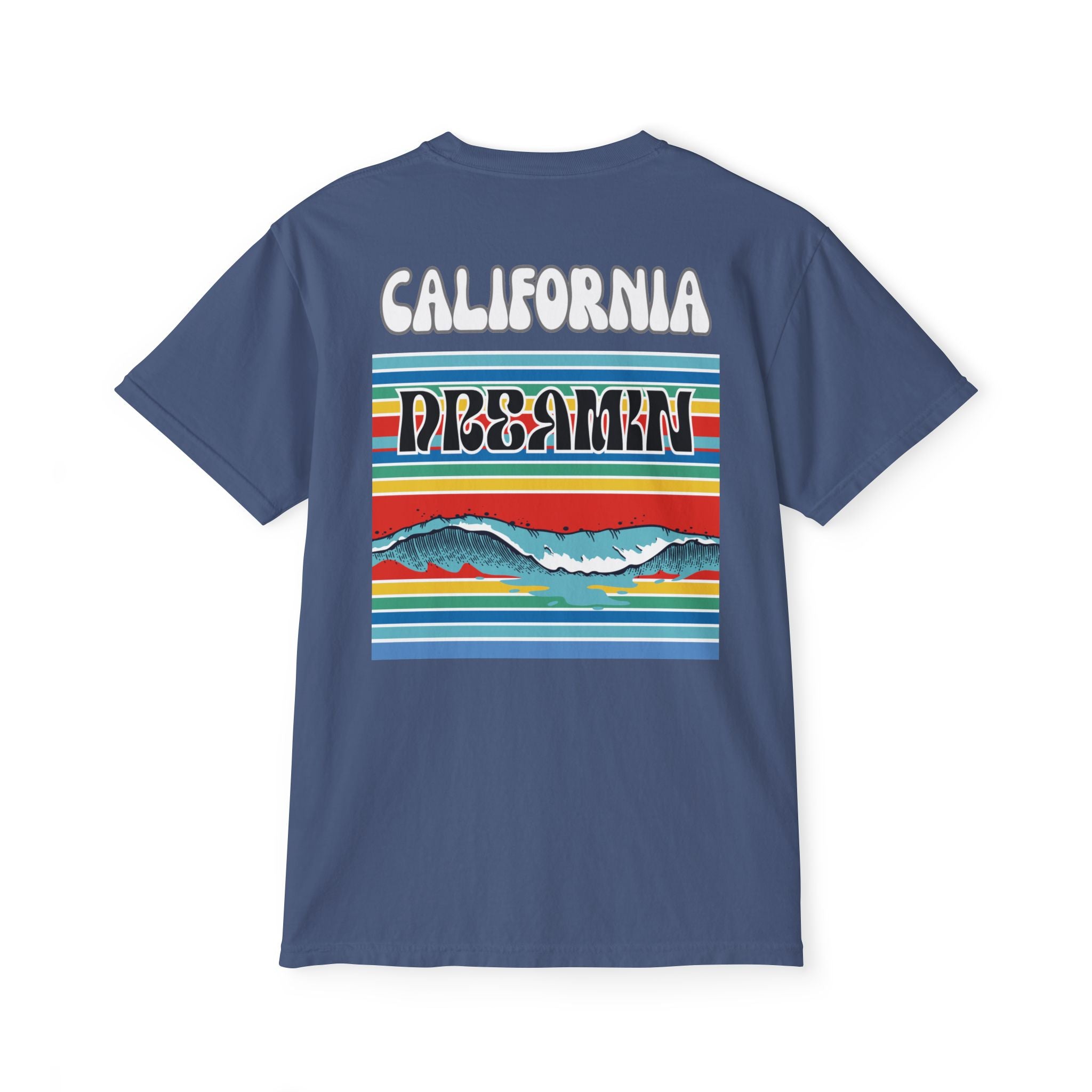 California Dreamin Ocean Wave Stripe Heavyweight Unisex Pocket T-Shirt