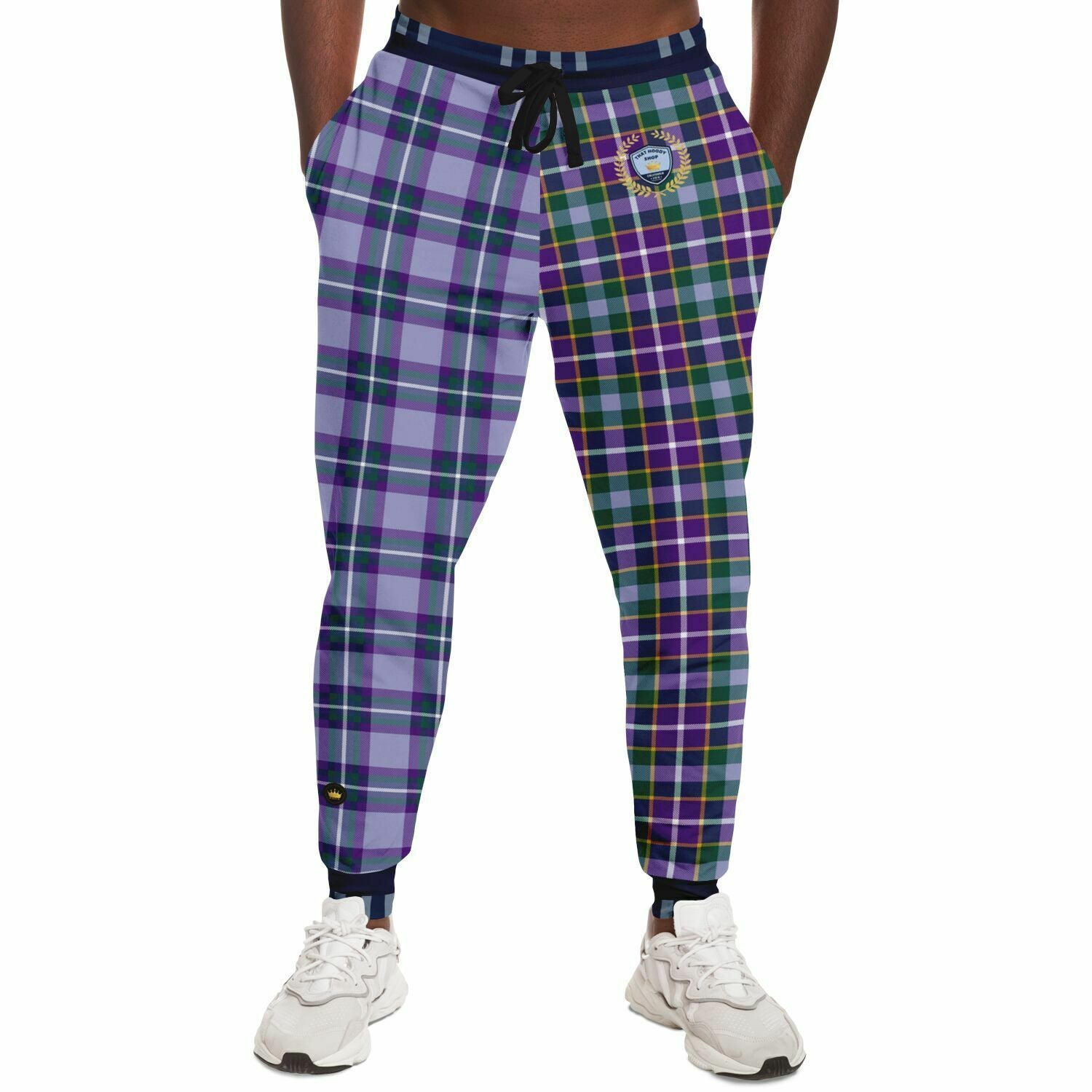 Joggers unisex de poliéster ecológico con cuadros de tartán Purple Crush 