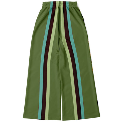 Green Caravan Striped Floral Eco-Poly Wide Leg Pants