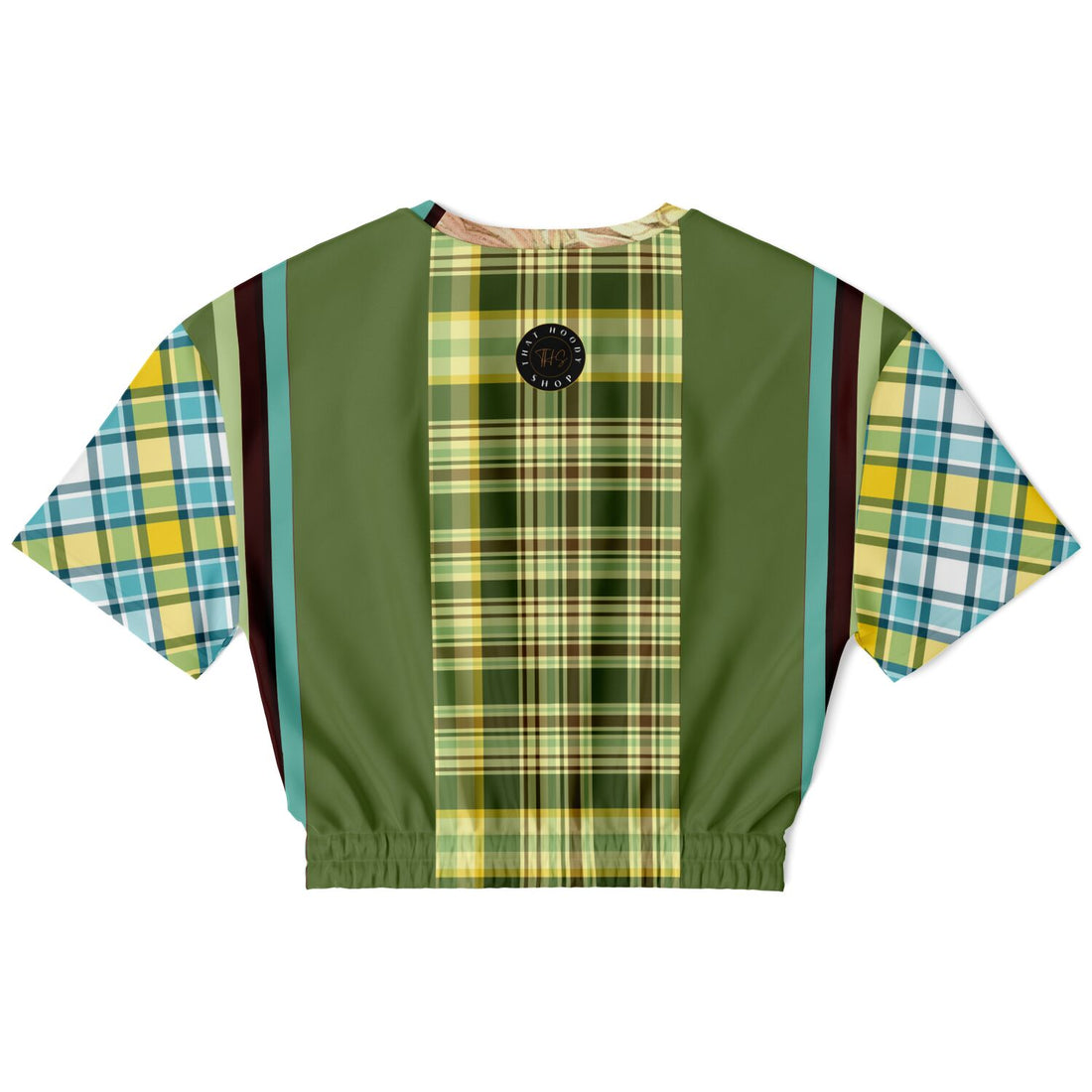 Green Caravan Plaid Eco-Poly Short Sleeve Cropped Sweater