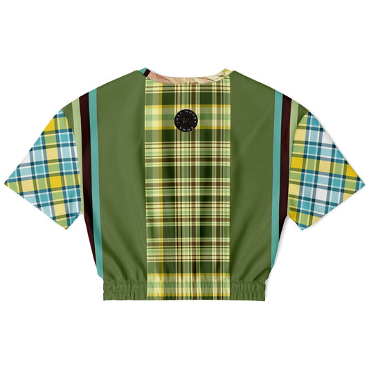 Green Caravan Plaid Eco-Poly Short Sleeve Cropped Sweater