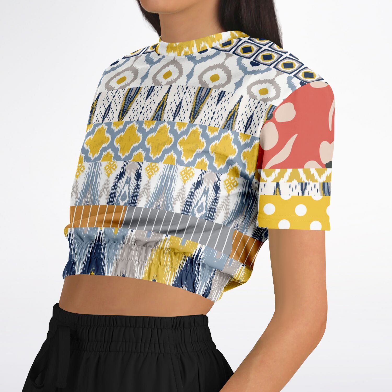 Tallulah Bankhead Elevate Patchwork Short Sleeve Eco-Poly Cropped Sweater