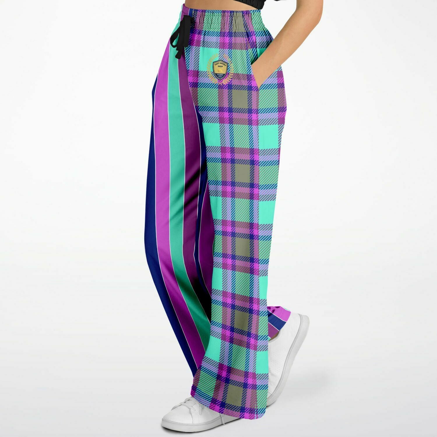 Purpalicious Plaid Rugby Stripe Eco-Poly Wide Leg Pants