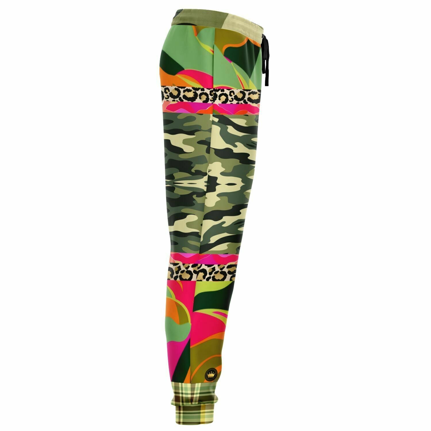 Joggers unisex de poliéster ecológico a cuadros de camuflaje floral Mardi Gras rosa 