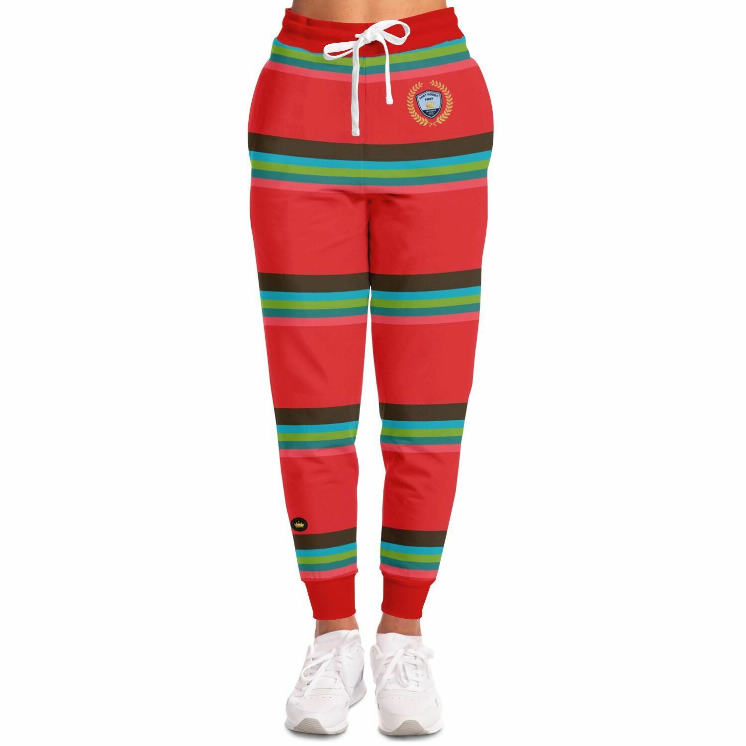 Joggers unisex de poliéster ecológico con rayas de rugby Watermelon Crush