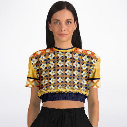 Gypsy Harvest Patchwork Eco-Poly Short Sleeve Cropped Sweater