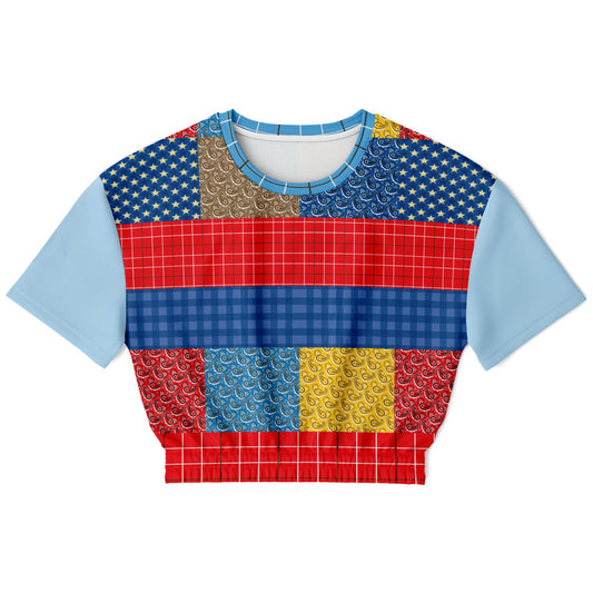 Western Edition Bandana Patchwork Eco-Poly Short Sleeve Cropped Sweater