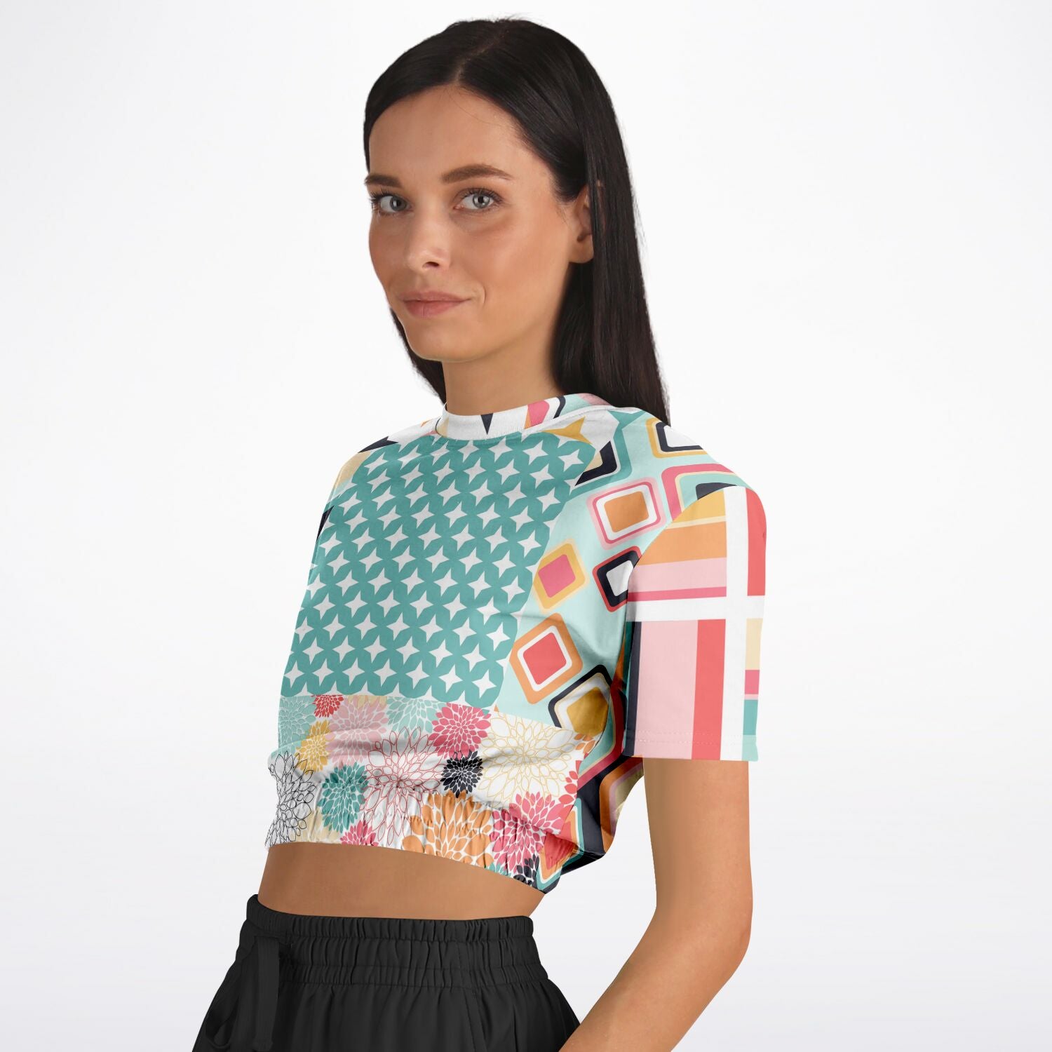 Old Miami Geometric Trefoil Eco-Poly Short Sleeve Cropped Sweater