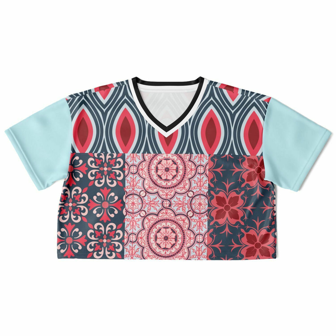 Pink Montauk Geo Patchwork Eco-Poly Crop Jersey