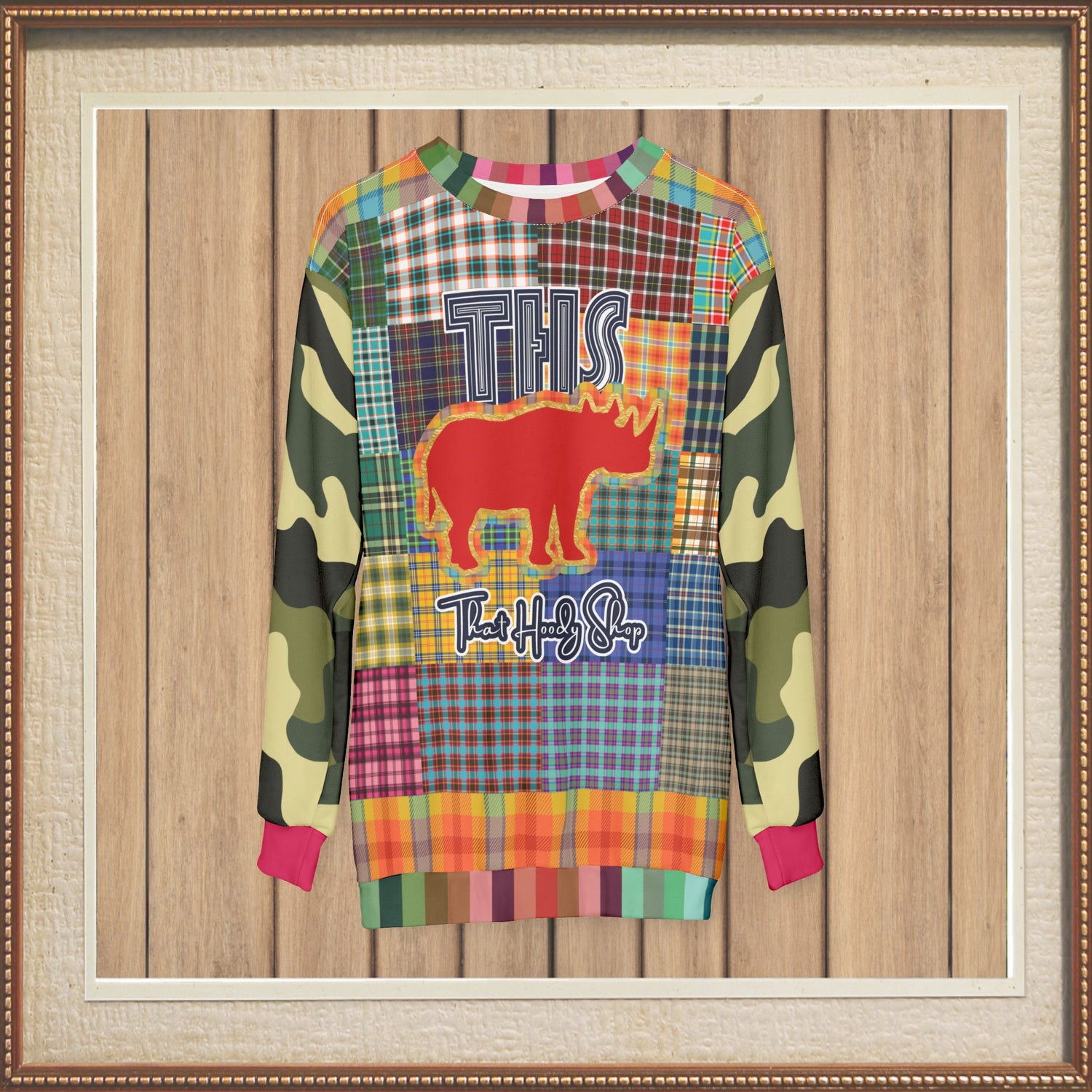 La sudadera unisex Preppy Woodsman Plaid Patchwork Rhino