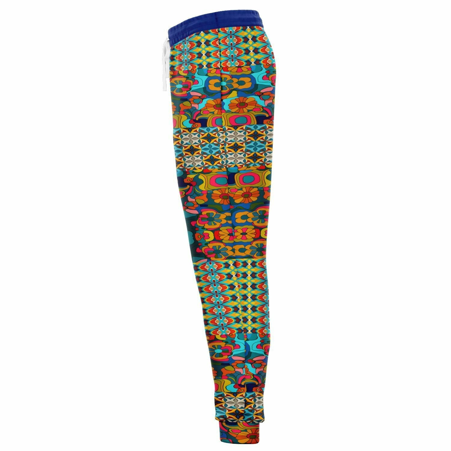 Joggers unisex de poliéster ecológico con diseño geométrico en azul de Cool Chick 