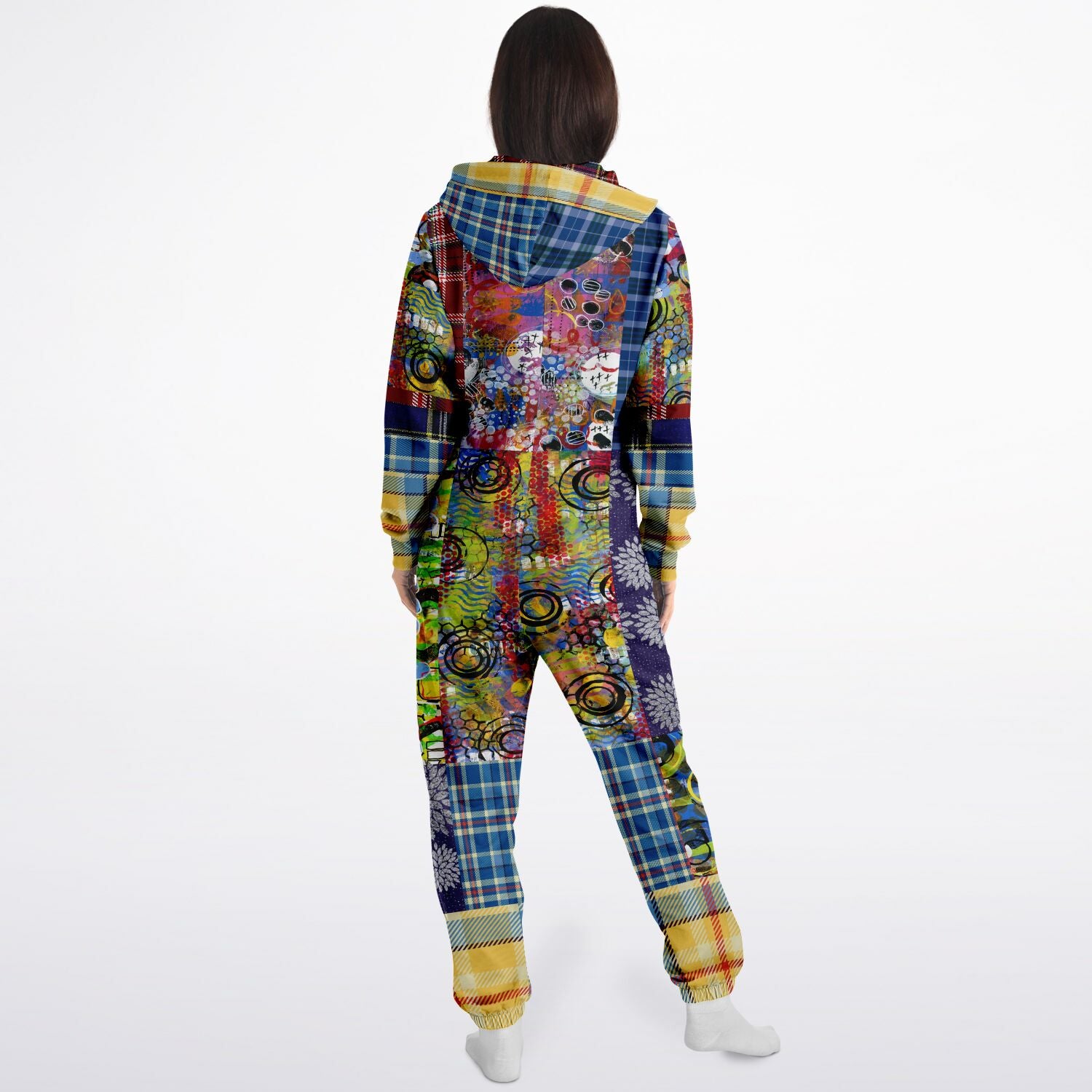 Mameluco polar unisex con patchwork geométrico a cuadros de Barcelona