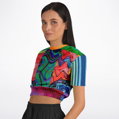 Me So Psychedelic Short Sleeve Eco-Poly Cropped Sweater