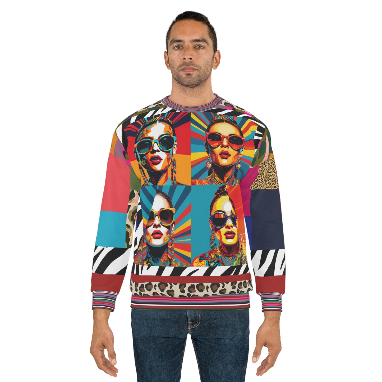 70s Rainbow Starburst Pop Star Colorblock Unisex Sweatshirt