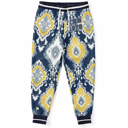 Joggers unisex Eco-Poly Batik indio azul marino real y amarillo 