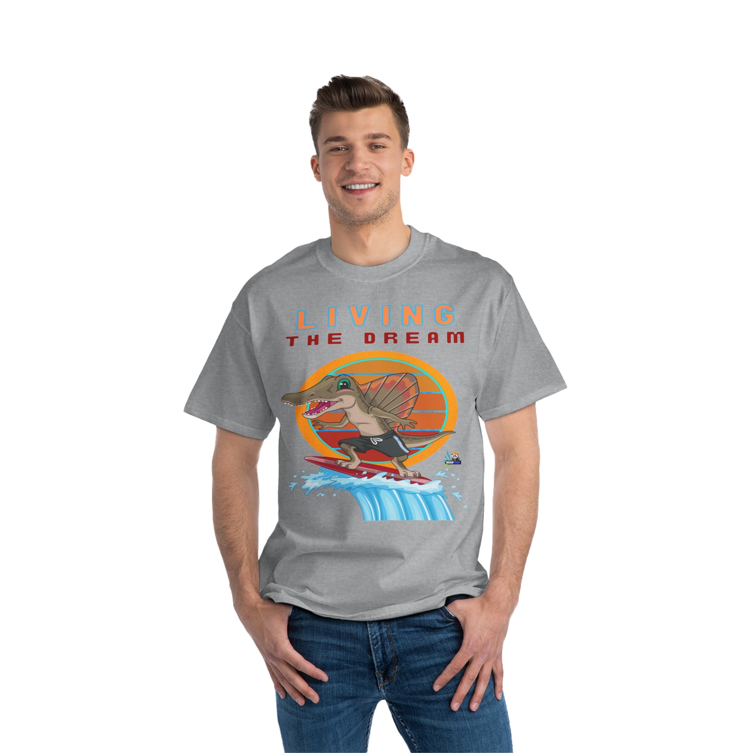 Camiseta pesada Living the Dream Dinosaur Surfer