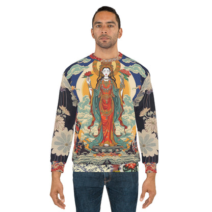 Diosa de la compasión Guan Yin en sudadera unisex azul