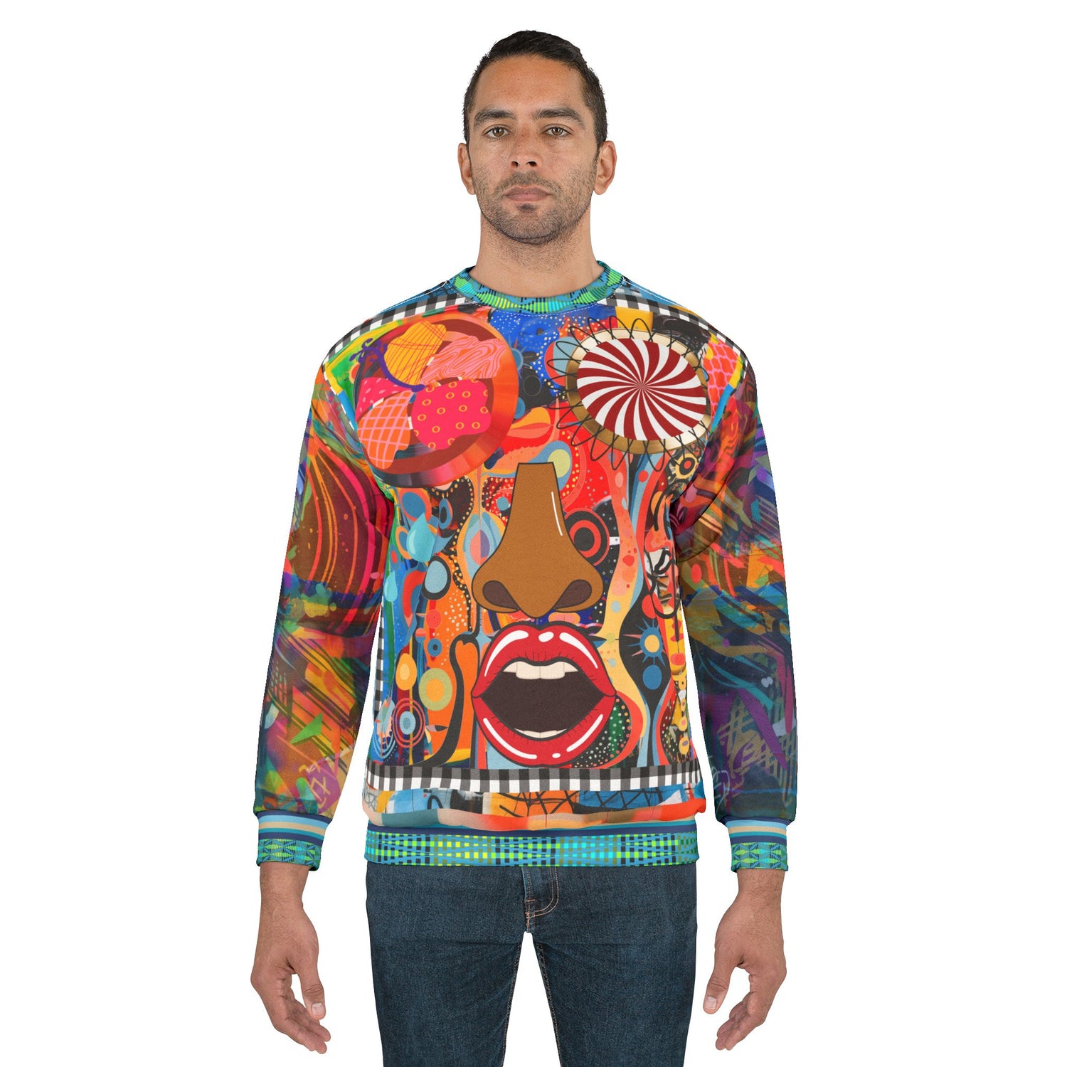 Psychedelic Face in My Dreams Abstract Art Print Sweatshirt (Gold Label)