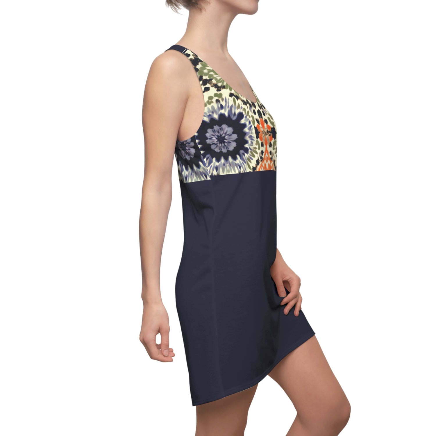 Green Mandarin Navy Days Tie-Dye Floral Swirl Racerback Dress