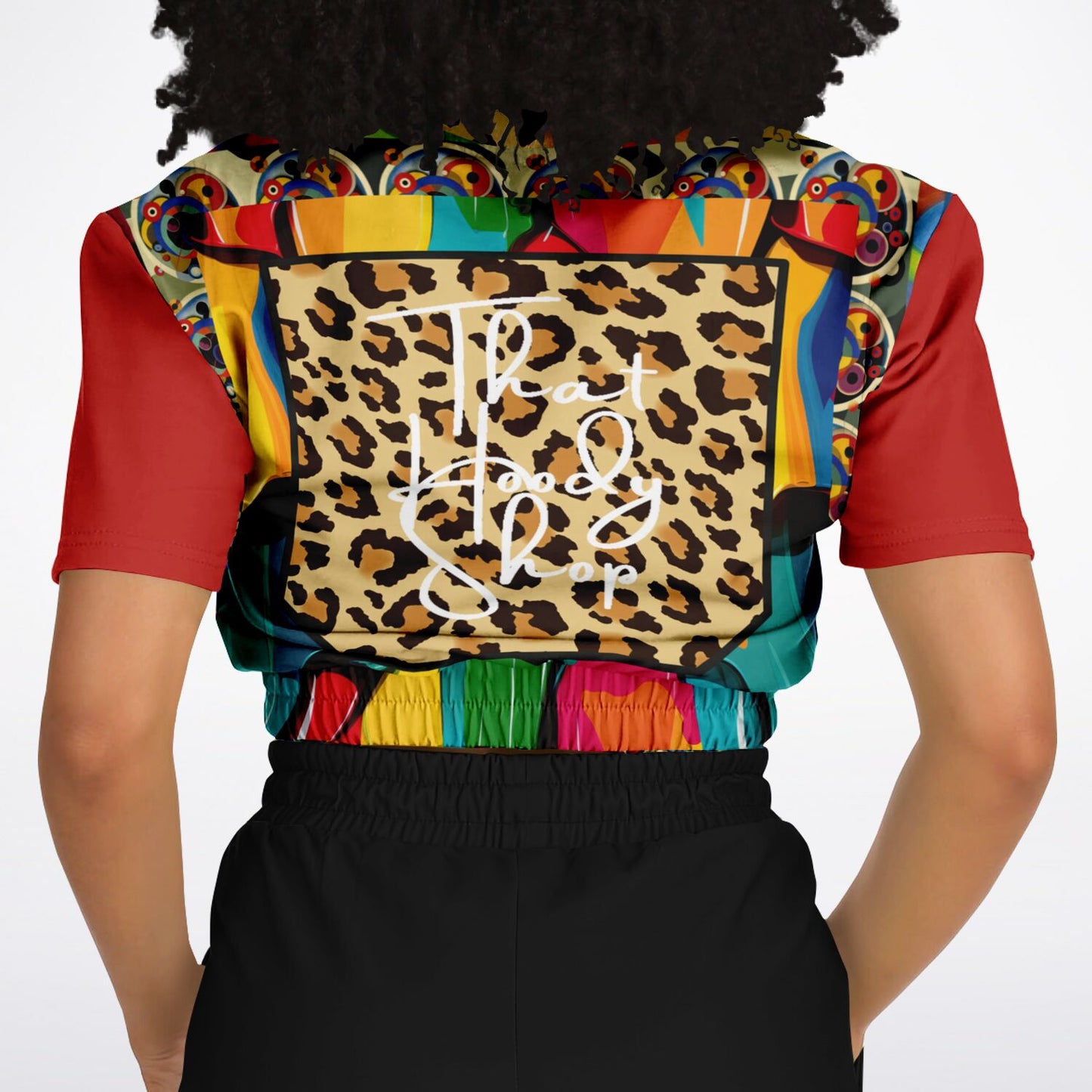 Afro-Queen Solace Cheetah Rainbow Geo Eco-Poly Short Sleeve Cropped Sweater