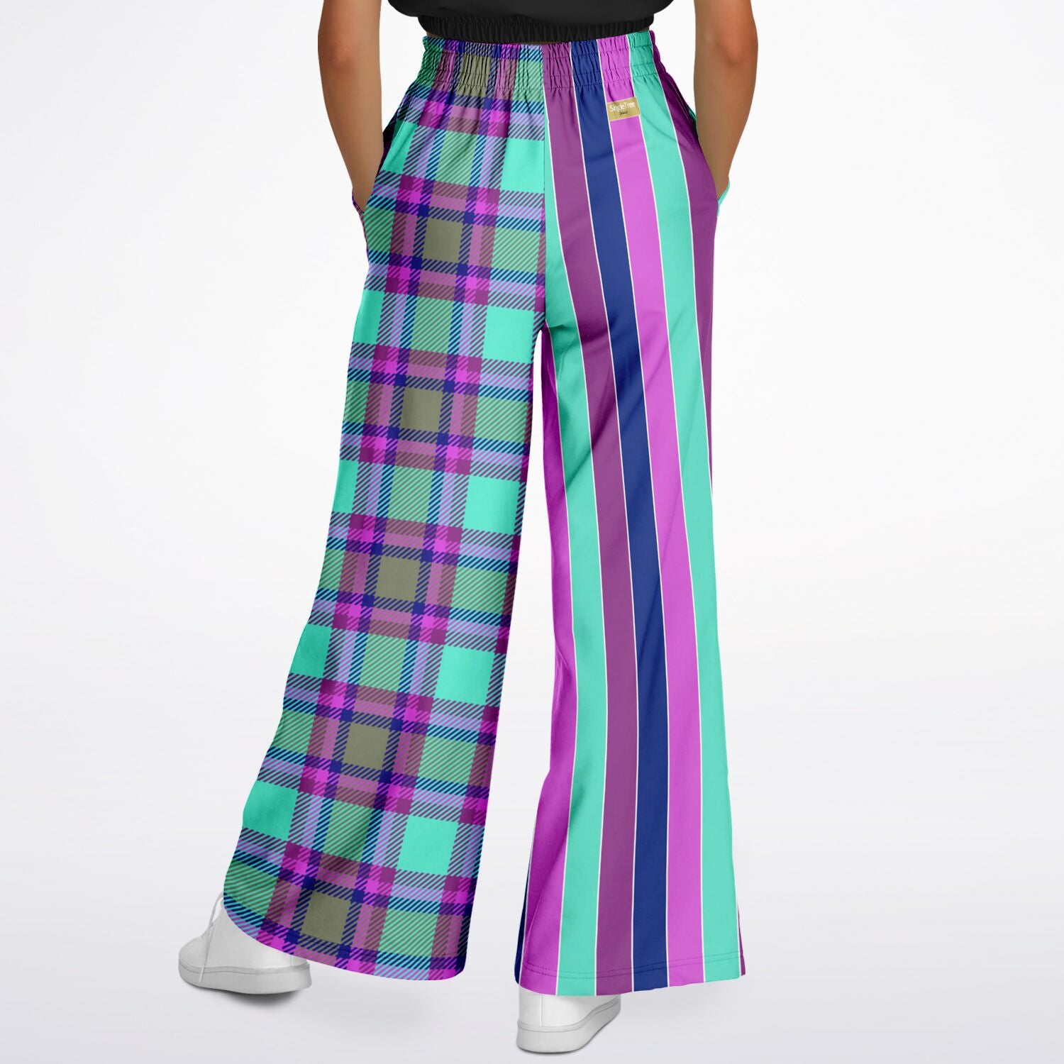 Purpalicious Plaid Rugby Stripe Eco-Poly Wide Leg Pants