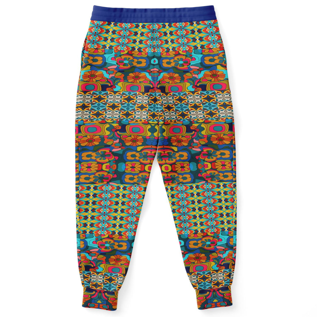 Joggers unisex de poliéster ecológico con diseño geométrico en azul de Cool Chick 