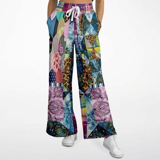 Gypsy Queen Purple Patchwork Quilt Eco-Poly Wide Leg Pants