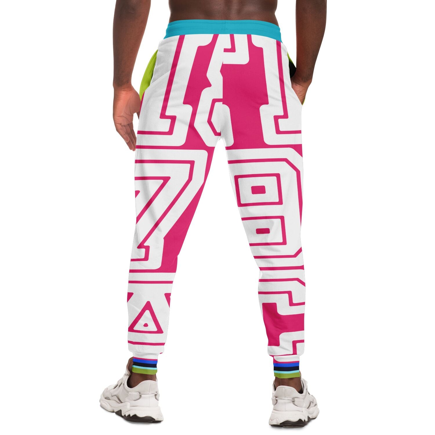 Monograma THS 1976 CA en joggers unisex de poliéster ecológico rosa fuerte 