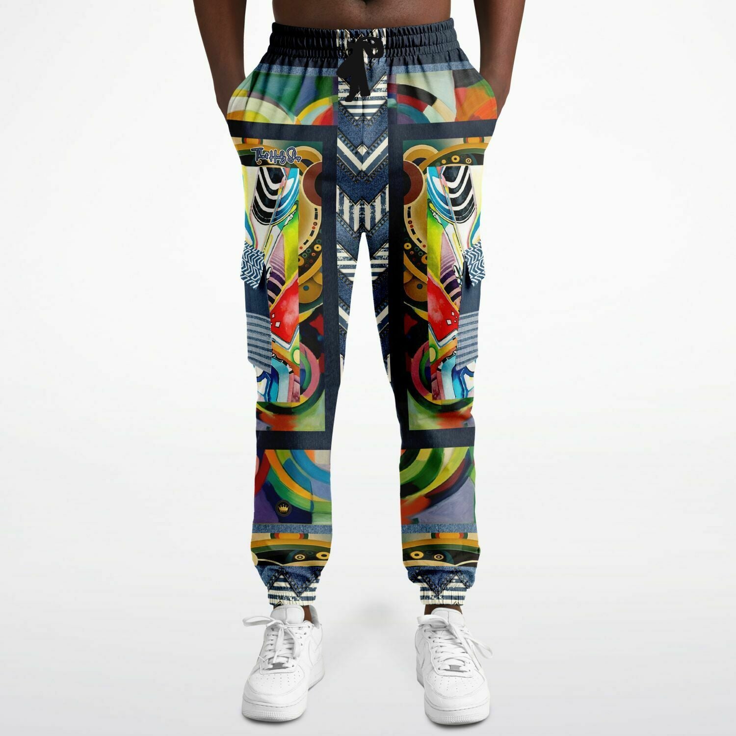 Sphynx of the New Realm Denim Rainbow Swirl Eco-Poly Joggers cargo unisex